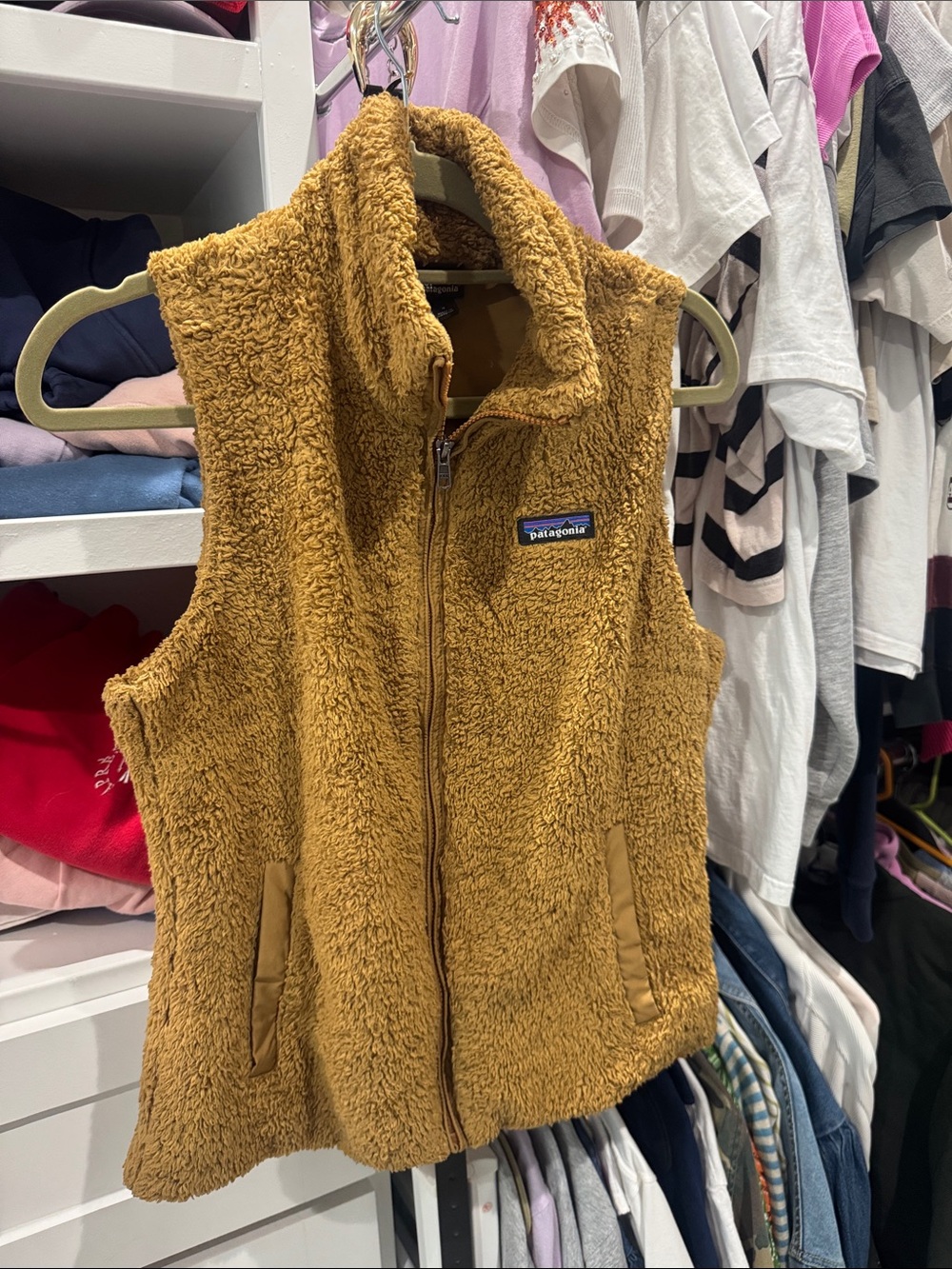 Patagonia Sherpa Fleece Vest in Mustard Brown